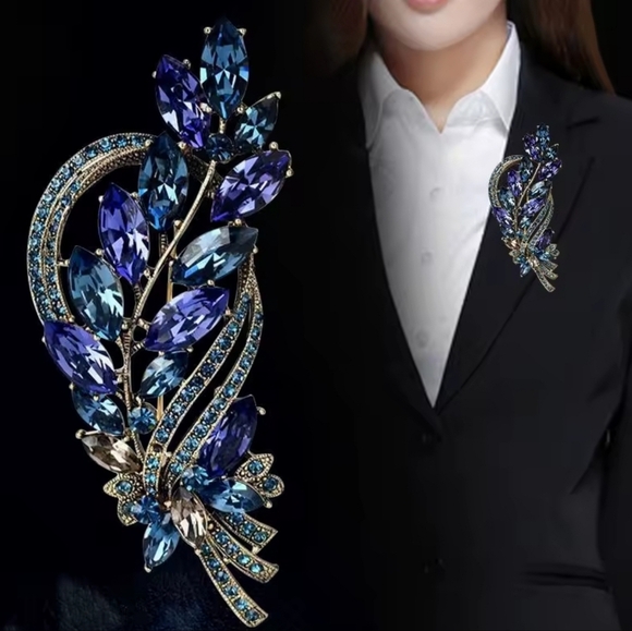 Anthropologie Jewelry - Sapphire and Silver Leaf Brooch